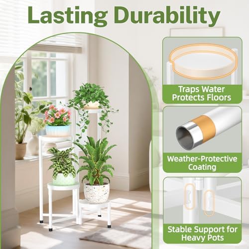 iDavosic.ly Plant Stand Indoor Outdoor, 4 Tier Metal Corner Shelf, White - Image 5