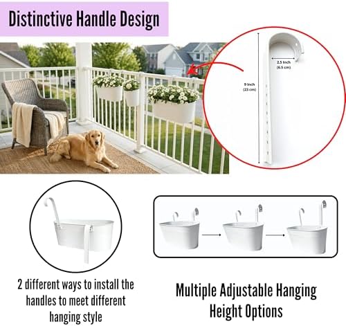 LaLaGreen 17 in Outdoor Rail Planter (9-Piece Combo) White Deck Metal Pots - Image 3