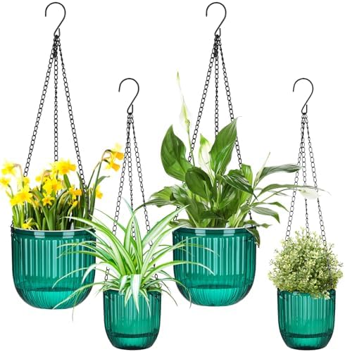 4 Pcs 6.5'' 4.5'' Hanging Self Watering Pot for Indoor Plant, Green by Maxcheck