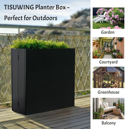 Metal Planter Box, No Installation Galvanized Steel Folding Rectangular Planter with Drainage Holes, 35.5"x 10"x 28" Black Outdoor Planter for Porch/Patio/Garden - Image 5