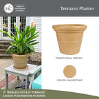 The HC Companies 42 Inch Terrazzo Extra Large Round Planter - Rolled Rim Weather Resistant Decorative Plastic Plant Pot with Drainage for Indoor Outdoor Use, Sandstone - Image 2