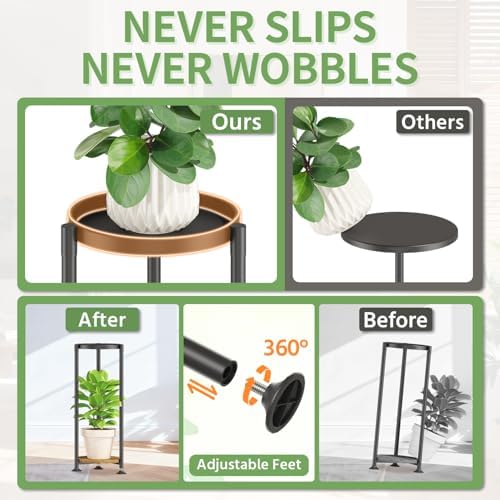 KMOTASUO 2 Tier Metal Plant Stand Tall for Indoor Outdoor Corner, Modern Black - Image 4