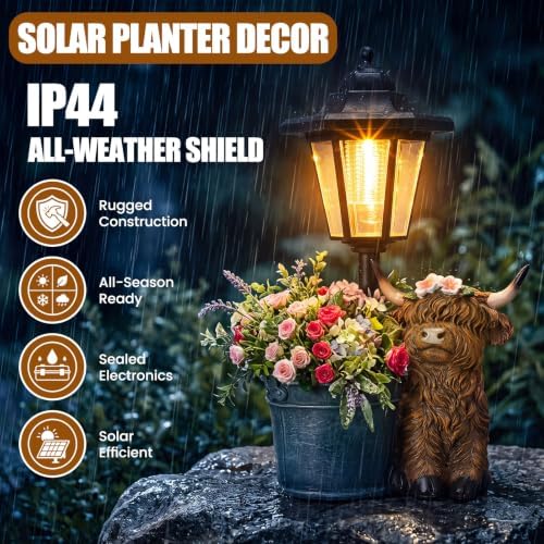 Highland Cow Outdoor Statue with Solar Lights and Flower Pot - Image 4