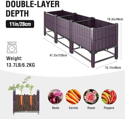 Raised Garden Bed with Reinforcement Rods Elevated Planter Boxes for Outdoor Plants with Drainage Holes for Flowers Vegetables Herbs Patio Backyard Deck Balcony, Purple - Image 6