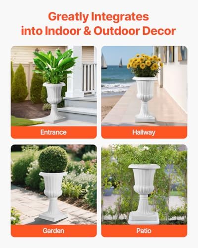 VEVOR Plastic Urn Planters, 15.8 x 26.4 Inch, 2 Pack White Classic Flower Pots Front Porch Planters, Indoor & Outdoor Vase for Wedding, Party, Event, Home, Stage, Garden, Balcony, Patio Decoration - Image 6