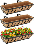 VOXOR Railing Planter Boxes, Heavy Duty Window Box Planters, Adjustable Balcony Planters for Railing Hanging, with Coco Liner for Deck, Porch, and Patio Gardening (3 Pack, 30 Inch) by VOXOR