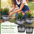 8 Pcs 8 Pcs Whiskey Barrel Planters with Drainage Holes, Silver - Image 4