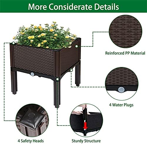 1 Set Plastic Raised Garden Bed, Vegetables Plant Raised Bed Kits Elevated Planting Container with Legs for Indoor & Outdoor Use, Brown - Image 3