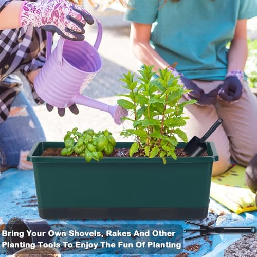 Oliz Window Box Planter 8 Pcs, 17 Inches Rectangle Flower Pots with Drainage Holes & Trays, Vegetable Planters for Windowsill Patio Garden Balcony Home Indoor Outdoor (Dark Green, 16 * 7 * 6 inch) - Image 5