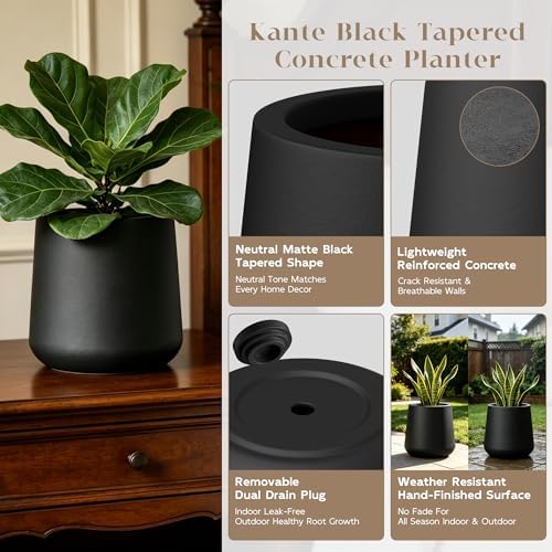 Kante Small Round Curved Black Concrete Planter 11.8" Dia, Outdoor - Image 3