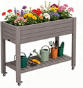 Raised Garden Bed with Shelf, Rolling Resin Planter Box, Gray by NBYSGO