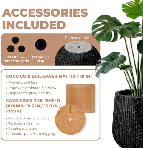Sereno Fiberstone Tapered Planter (M, Ribbed Black) - Image 5
