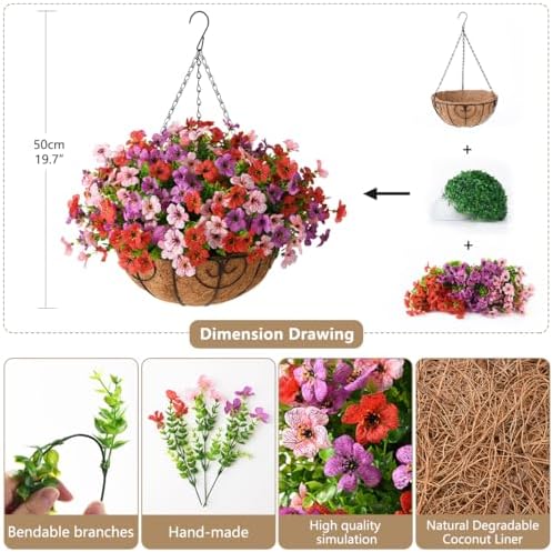 Artificial Hanging Flowers Basket for Outdoor, UV Resistant Plants Daisy - Image 2
