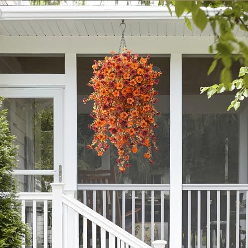 Fake Mums Fall Artificial Hanging Flowers Baskets for Outdoor Decoration - Image 2