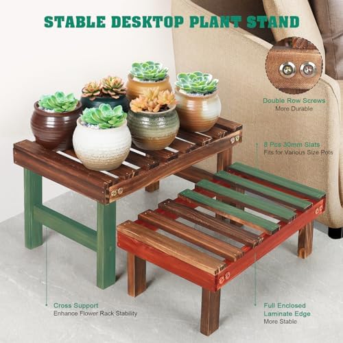 3 Tiered Small Plant Stands Shelf Indoor Outdoor Wood Flower Stand - Image 5
