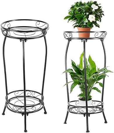 LOYAL TIGER Plant Stand Indoor Outdoor, 2 Pack, 2 Tier 27" Tall Metal Shelf by LOYALTIGER