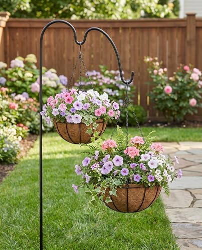 Kingbuy 14" Metal Hanging Basket with Coconut Liner – 6.5" Depth, Rust-Resistant Wire for Ferns & Herbs, Adjustable Chains & S-Hook for Balcony Porch Kitchen Window, 2 Pack - Image 4