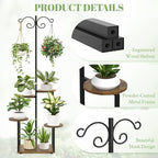 Plant Stand Indoor with 2 Hanging Hooks, 5 Tiered Corner Plant Shelf Flower Stand for Multiple Plants, Plant Stands Organizer Rack for Living Room Balcony Patio Garden (Black+Brown, Round) - Image 3