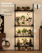 Bamworld Tension Rod Plant Stand with Grow Lights Adjustable Hanging Shelf - Image 3