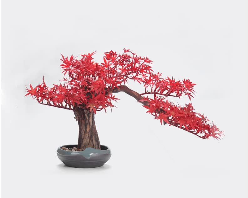 Artificial Bonsai Pine Tree, Faux Potted Plant Desk Display Fake Tree Pot Ornaments, Welcome Pine Fake Plant for Home, Office Decoration,Red by FUIBEJAE