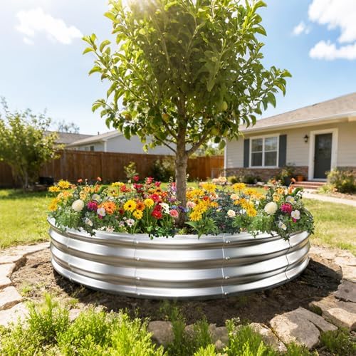 12 Inch Tall 72 Inch Diameter Round Silver Raised Garden Bed Kits Outdoor - Image 6