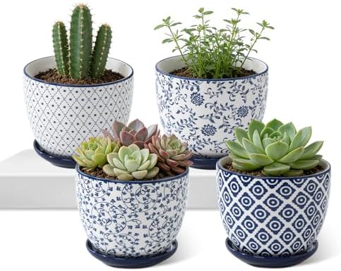 5.6 Inch Ceramic Plant Pots Set of 4 by Cerkik