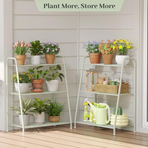 Kitsanery Metal Plant Stand Indoor Outdoor for Multiple Plants,3 Tier Plant Shelf,Large Heavy Duty Flower Holder Ladder Plant for Living Room, Patio, Balcony (Green) - Image 4