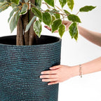 QCQHDU Set of 2 Large Tall Blue Planters with Saucer - 9 Gallon 12" Diameter x 21" H Faux Stone Round Pots for Indoor Plants, Outdoor Patio & Porch Decor, Heavy Duty Weatherproof Plant Containers - Image 6