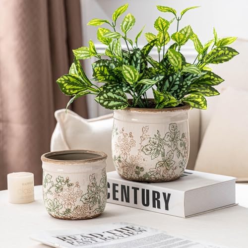 SURE YUESI Ceramic Plant Pots Set of 2, 4.7 & 5.7 Inch Vintage Indoor Planters with Drainage Hole, Farmhouse Ceramic Flower Pots for Indoor Plants, Rustic Cottage Decor for Home Kitchen Garden, Green - Image 5