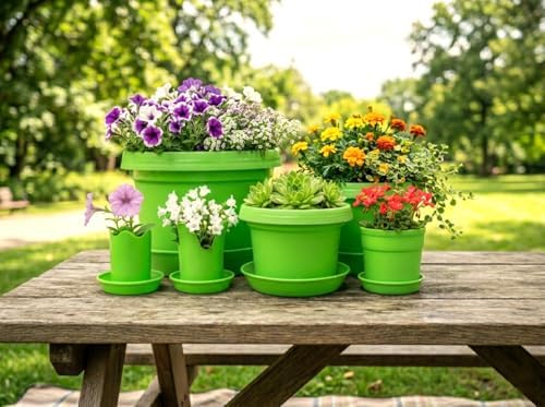 12-Piece Lime Green Flower Pot and Saucer Set, 2"–12" - Image 3