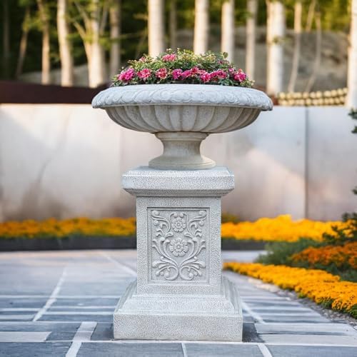 Decorative Roman Column Pedestal, English Rosette Indoor Outdoor Sculptural Garden Plinth Base Statue Riser, Weatherproof Sturdiness Plinth Base Statue Riser for Statues, Flower Pots, Decor, Cast Stone Resin (1365) - Image 7