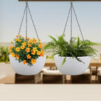 Meowell 12 inch Large Hanging Planters for Indoor Outdoor Plants, 2 Pack Hanging Flower Pots with Drainage Holes and Chain for Garden Porch, Plastic Hanging Baskets for House Plants, White - Image 6