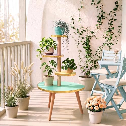 Amyhill Mid Century Modern Decor for Home 4-tier Plant Stand Colorful Mid Century End Table Modern Storage Shelf for Living Room, Bedroom, Balcony, Boho Home Decor (Pastel) - Image 6