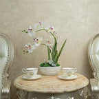 Large Silk Potted Orchid Arrangement in Oval Ribbed Ceramic Pot, White - Image 2