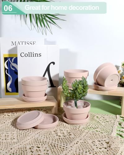 vensovo 5.7 Inch Pink Terracotta Succulent Pots with Saucers, 6 Pack - Image 6