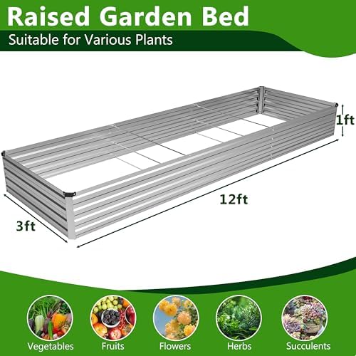 2PCS 12x3x1ft Galvanized Raised Garden Bed Kit,Metal Planter Box for Vegetables,Flowers,Herbs Durable Rust-Resistant Patio Gardening Beds,Silver - Image 2