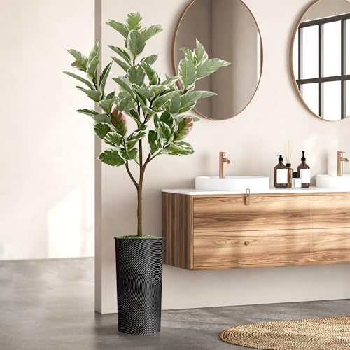 Artificial Tree in Geometric Spiral Pattern Planter, Fake Rubber Silk Tree for Indoor and Outdoor Home Decoration - 70" Overall Tall (Plant Pot Plus Tree) - Image 6