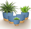12/10/9/8/6 Inch Self Watering Pots for Indoor Outdoor Plants, Set of 5 Large Plastic Planters with Visual Water Window, Drainage Holes & Watering Lip, Modern Decorative Flower Pots (Blue) by FIASON