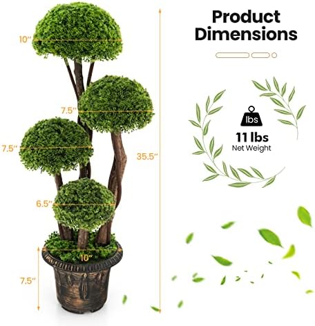 DREAMADE 3ft. Artificial Cypress Topiary Tree, Ball Shaped Faux Cedar Trees w/Retro Cement Pot, 4 Boxwood Topiary Balls, Outdoor Plants Artificial for Porch, Foyer, Garden, Front Door, Set of 2 - Image 7