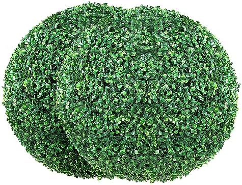 VEVOR 2 Pcs 16” Artificial Plant Topiary Ball, 4 Layers Faux Boxwood Balls, All-Year Green Faux Plant Decorative Balls for Backyard, Balcony,Garden, Wedding and Home Décor by VEVOR