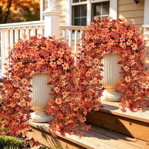 Artificial Hanging Flowers for Outdoors, 4 PCS 688-Bloom UV Resistant Mums by JulakoOnline