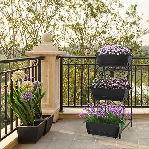 Vertical Raised Garden Bed 3 Tier Elevated Garden Planters Stand Up Garden Planter Box with Drainage Holes for Outdoor Indoor Plants Herbs Flowers Vegetables Black - Image 6