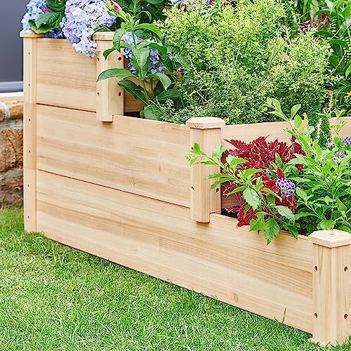 Topeakmart 3 Tier Raised Garden Beds Outdoor Wood Vertical Planter Box,Wood - Image 5