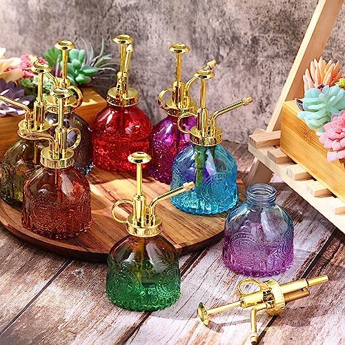 8 Pcs Glass Plant Mister Spray Bottle 200ml Vintage Plant Spritzer Multicolor Succulent Watering Bottle Watering Can 6.4'' with Plastic Top Pumps for Indoor Outdoor Succulents Garden Plants (Gold) - Image 4