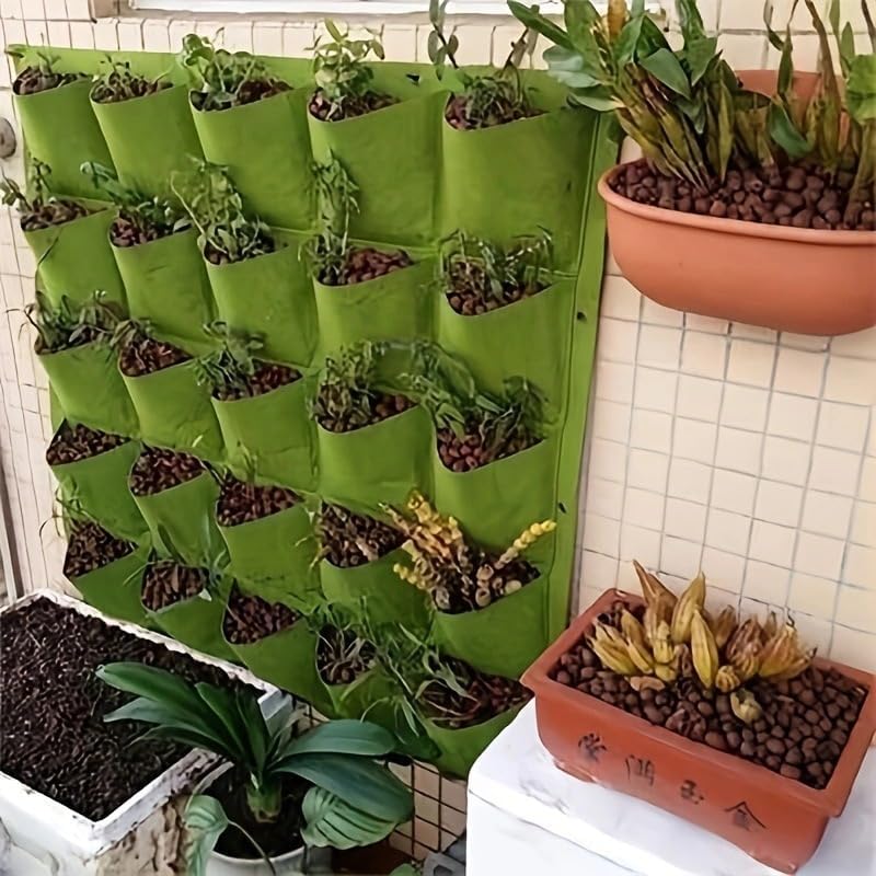 Vertical Wall Planter Bags - Premium Felt Hanging Garden Water-Preserving Back | Auto Drain | 2-81 Pockets | Herbs/Flowers (Green,81 Pocket) - Image 3