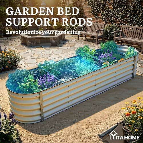 YITAHOME 8x2x1.5ft Raised Garden Bed Kit, 17" Tall 9 in 1 Large Galvanized Metal Planter Box with Gloves & Safety Rubber, Outdoor Flower Bed for Plants Vegetables Flowers, Cream Yellow - Image 6