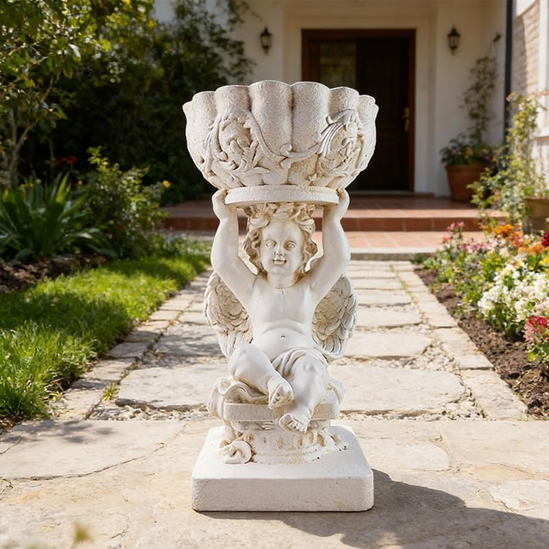 Decorative Roman Column Pedestal, English Rosette Indoor Outdoor Sculptural Garden Plinth Base Statue Riser, Weatherproof Sturdiness Plinth Base Statue Riser for Statues, Flower Pots, Decor, Cast Stone Resin (1449) by CHAMBTALIE