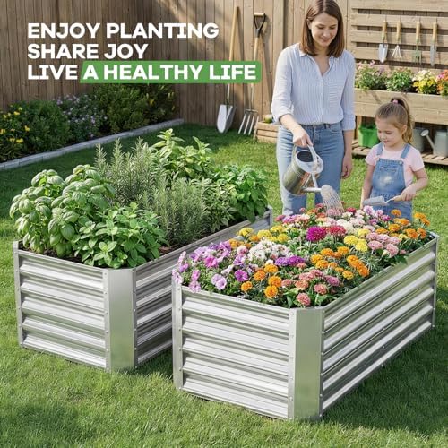 Galvanized Raised Garden Bed Kit,2Pcs 4x2x1.4ft Planter Box Silver - Image 6