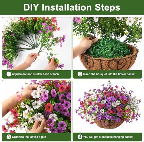 Homsunny Artificial Faux Hanging Flowers Plants with Basket for Outdoor Spring Decoration, Fake Silk Daisy Outside Indoor UV Resistant Look Real Yard Patio Front Porch Garden Balcony Home Decor(Mix4) - Image 5