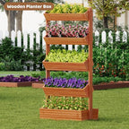 Wooden Raised Garden Bed Vertical Planter Box, Freestanding Plant Stand for Indoor Outdoor Plants, Herbs, Flowers, Vegetables, Gardening (Reddish Brown, 5-Tier，29.9 x 17.9 x 68in) - Image 4